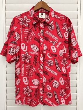 New Wes & Willy University Oklahoma Sooners Hawaiian Shirt Men's XL Red NCAA NWT
